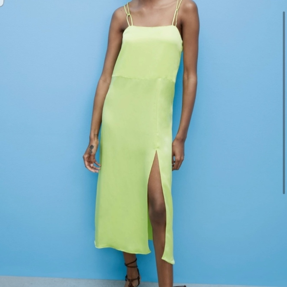 NWT Zara light lime green spaghetti strap dress